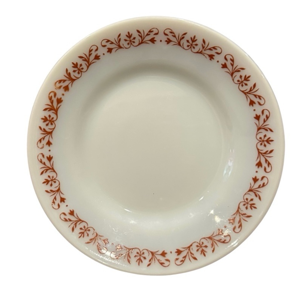 Vintage Anchor  Hocking Copper Filigree #947 Milk Glass Small Dessert Plat